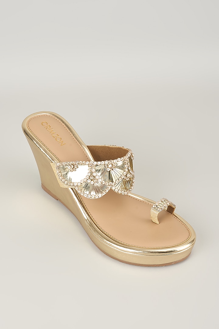 Gold Faux Leather Kolhapuri by Crimzon at Pernia's Pop Up Shop