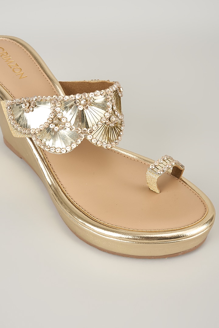 Gold Faux Leather Kolhapuri by Crimzon at Pernia's Pop Up Shop