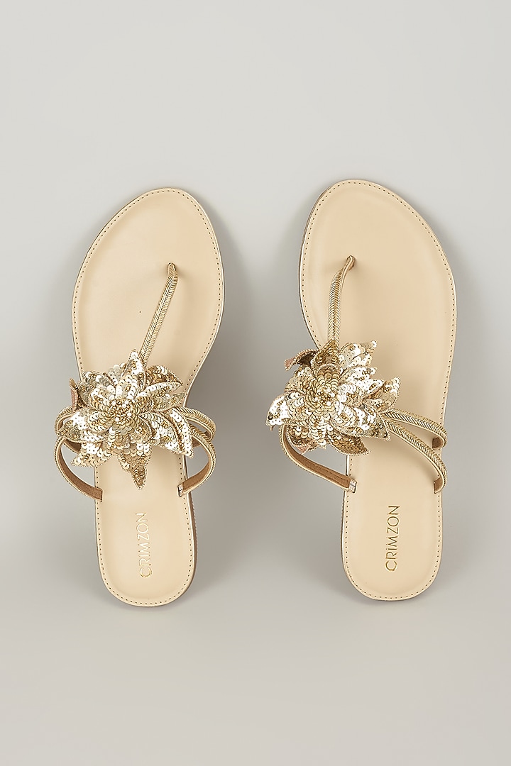 Antique Gold Faux Leather Flats by Crimzon at Pernia's Pop Up Shop