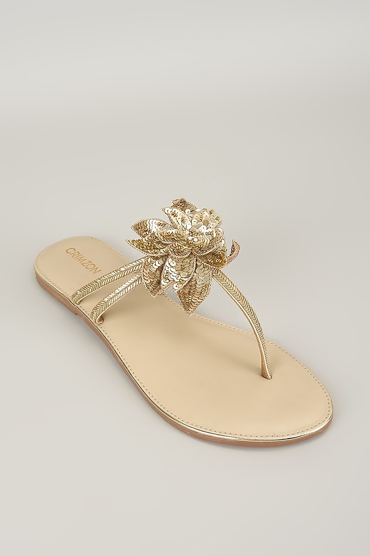 Antique Gold Faux Leather Flats by Crimzon at Pernia's Pop Up Shop