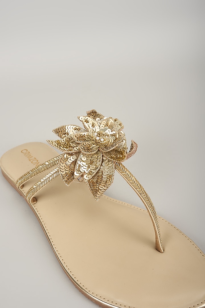 Antique Gold Faux Leather Flats by Crimzon at Pernia's Pop Up Shop