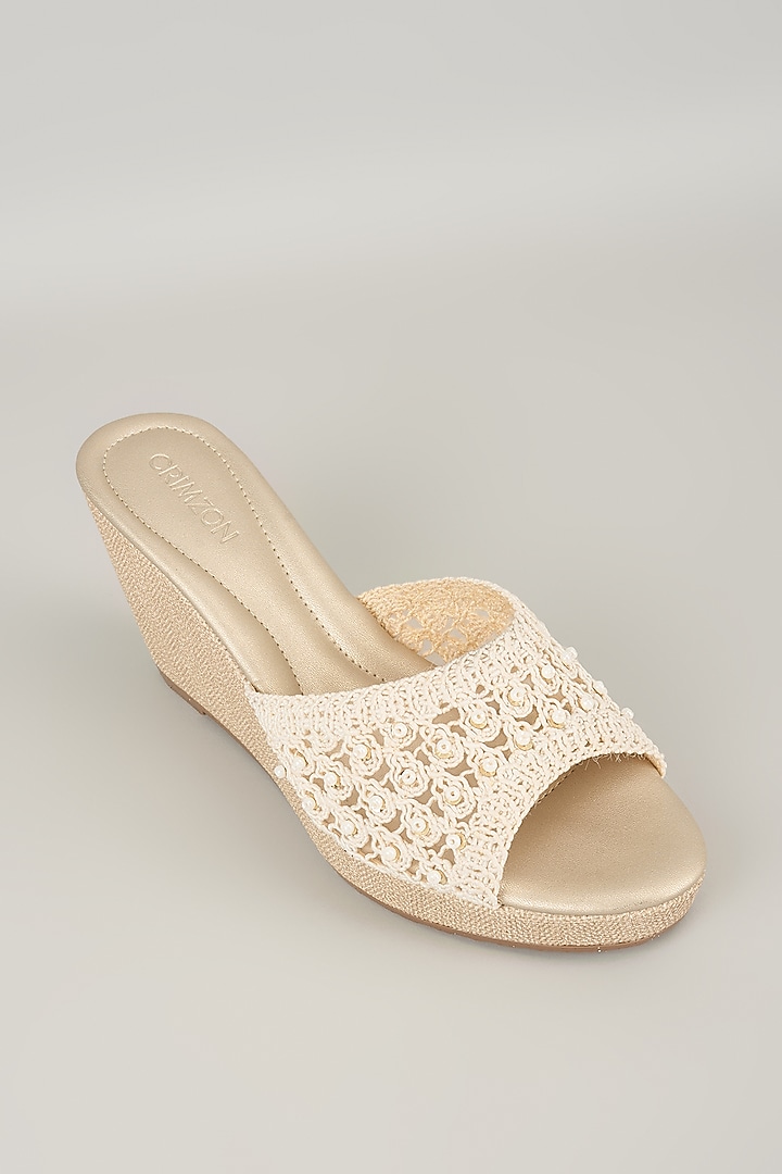 Ivory Faux Leather Wedges by Crimzon at Pernia's Pop Up Shop
