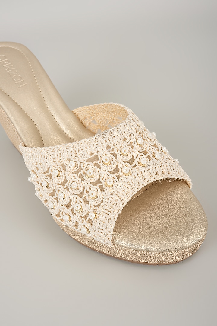 Ivory Faux Leather Wedges by Crimzon at Pernia's Pop Up Shop