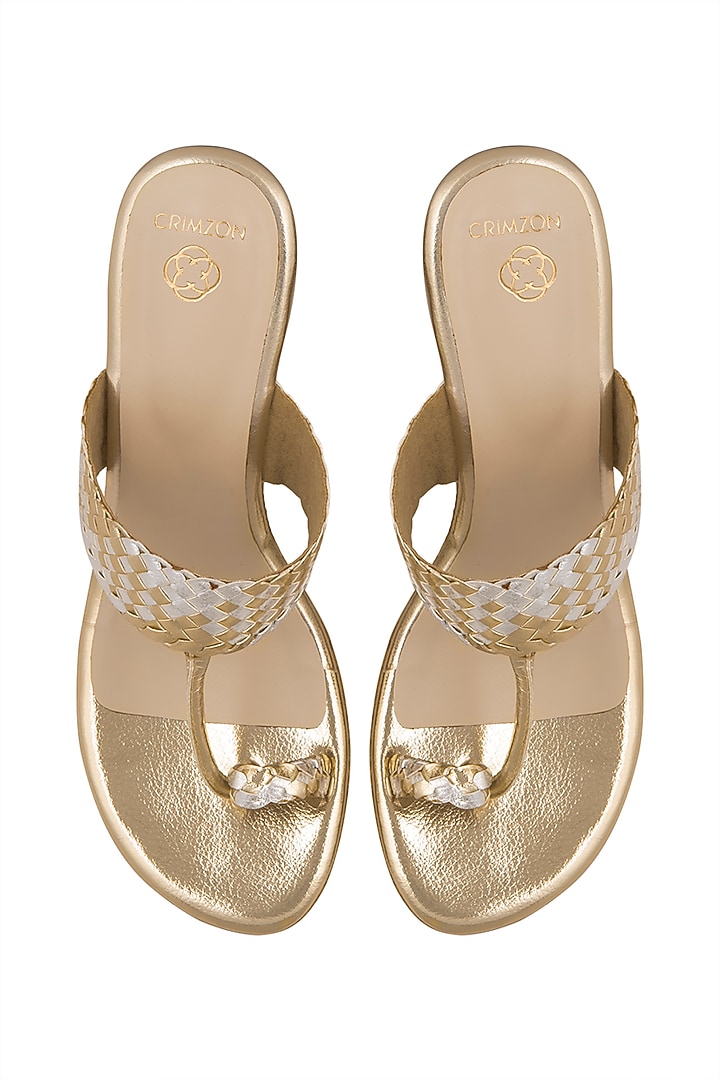 Silver & Gold Faux Leather Wedges by Crimzon at Pernia's Pop Up Shop