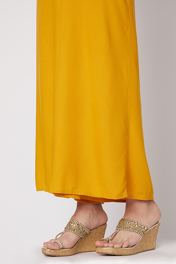 Gold Embellished Leather Wedges With 3.5 Inches Heels by Crimzon at Pernia's Pop Up Shop