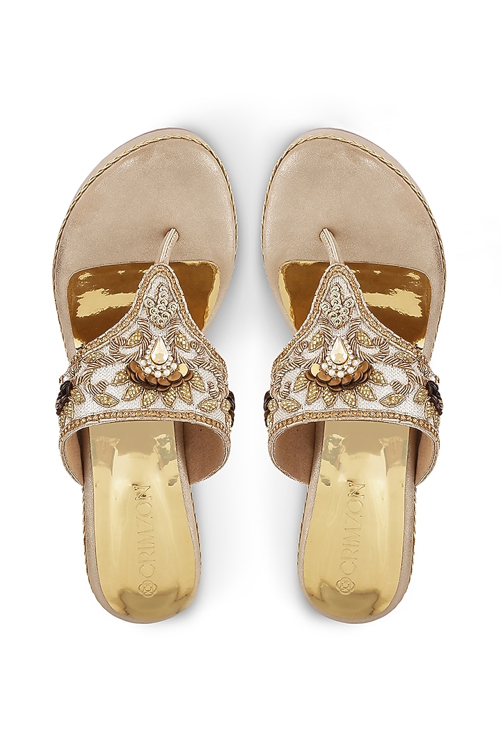 Gold Embellished Sandals by Crimzon at Pernia's Pop Up Shop
