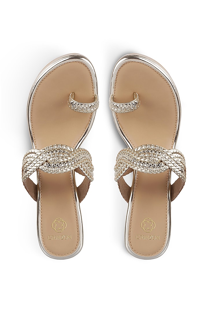 Gold Embellished Kolhapuri Wedges by Crimzon at Pernia's Pop Up Shop