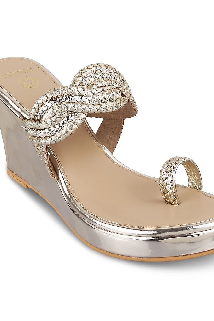 Gold Embellished Kolhapuri Wedges by Crimzon at Pernia's Pop Up Shop