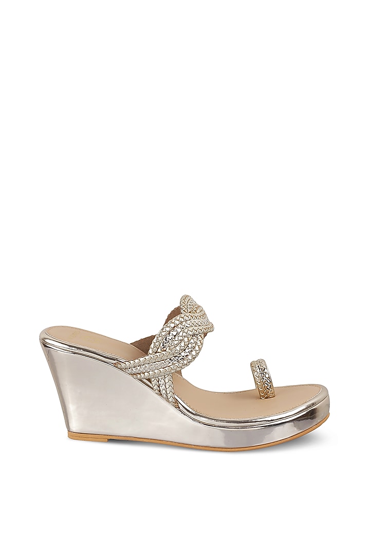 Gold Embellished Kolhapuri Wedges by Crimzon at Pernia's Pop Up Shop
