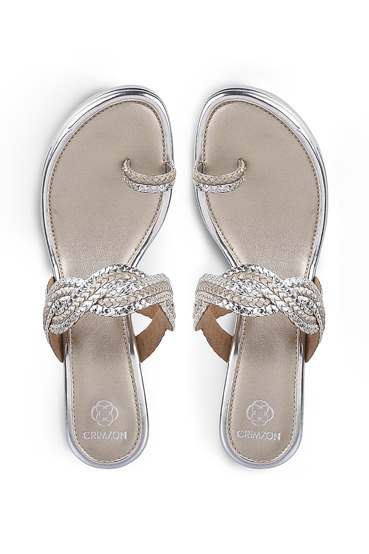 Silver Embellished Kolhapuri Wedges by Crimzon at Pernia's Pop Up Shop