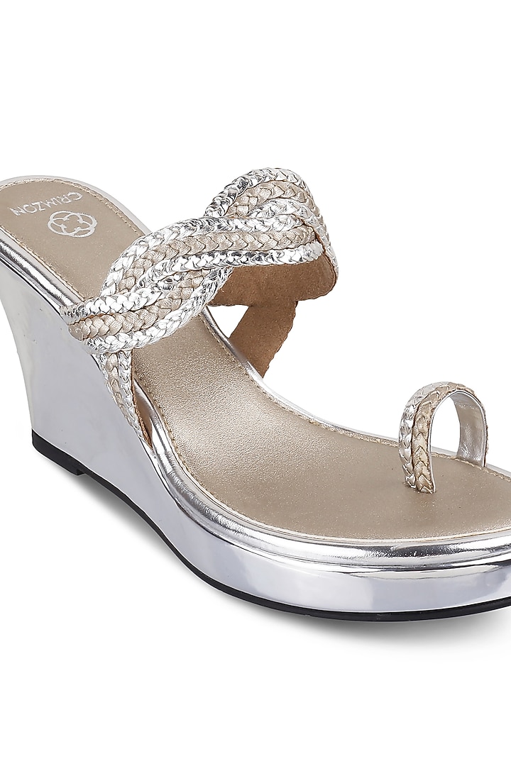 Silver Embellished Kolhapuri Wedges by Crimzon at Pernia's Pop Up Shop