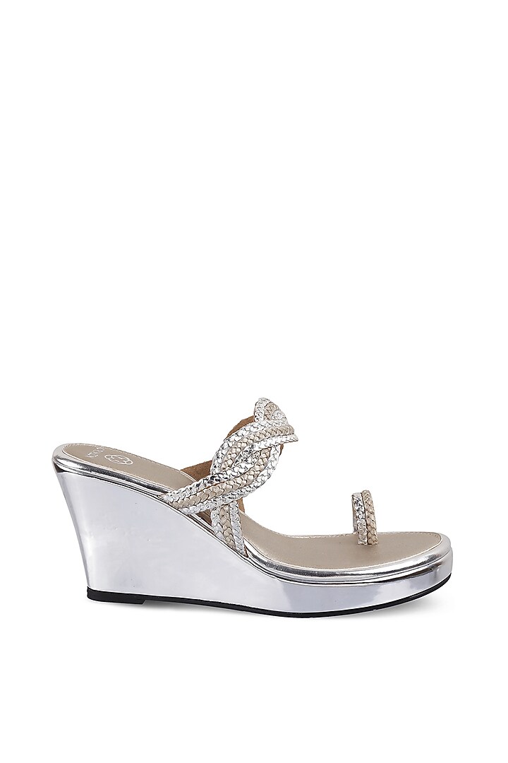 Silver Embellished Kolhapuri Wedges by Crimzon at Pernia's Pop Up Shop