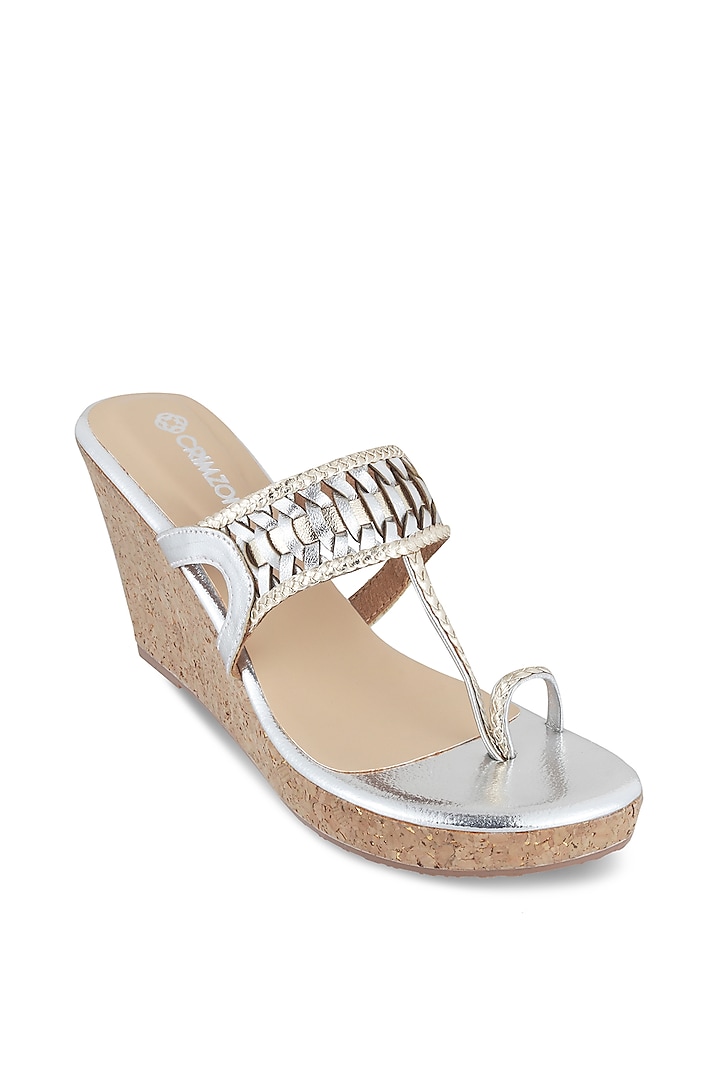 Silver Faux Leather Wedges by Crimzon
