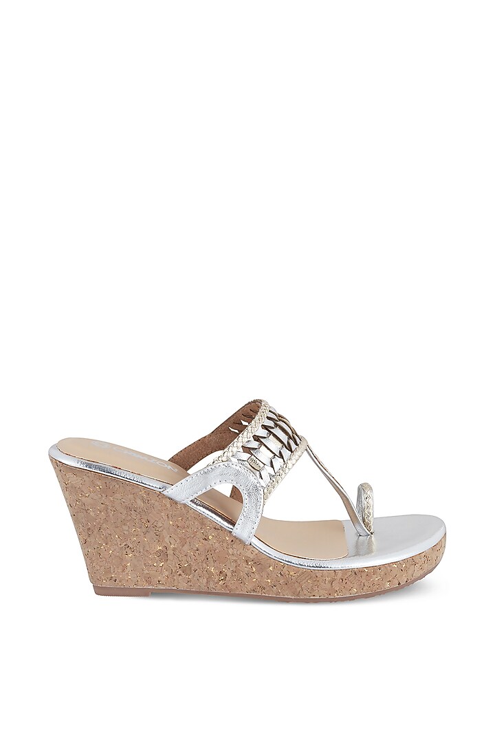 Silver Faux Leather Wedges by Crimzon at Pernia's Pop Up Shop
