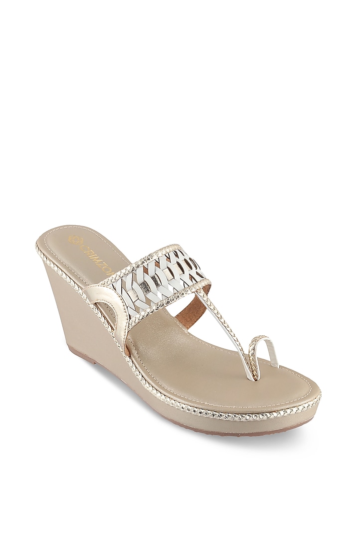 White Gold Faux Leather Wedges by Crimzon