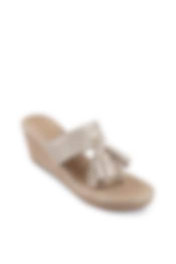 Gold Handcrafted Embroidered Wedges by Crimzon at Pernia's Pop Up Shop