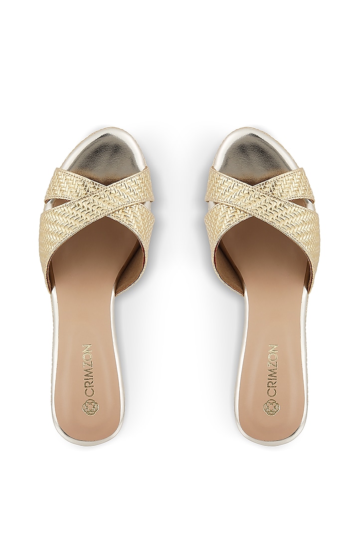 Gold Faux Leather Woven Wedges by Crimzon