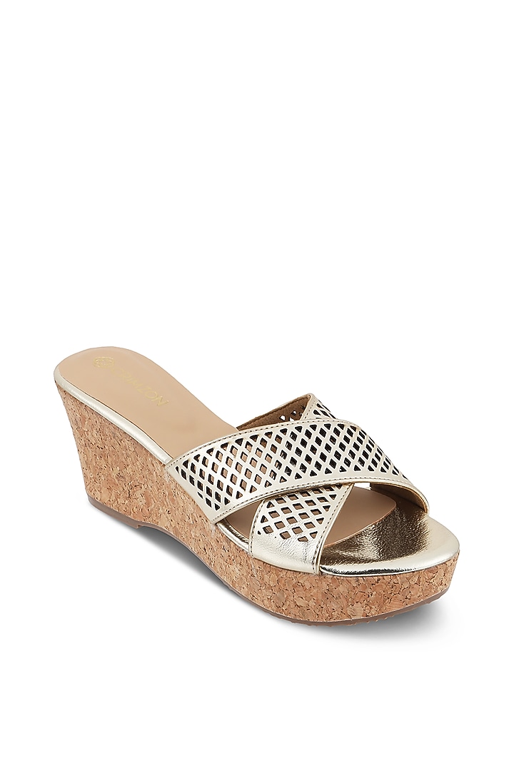 Gold Faux Leather Woven Wedges by Crimzon at Pernia's Pop Up Shop