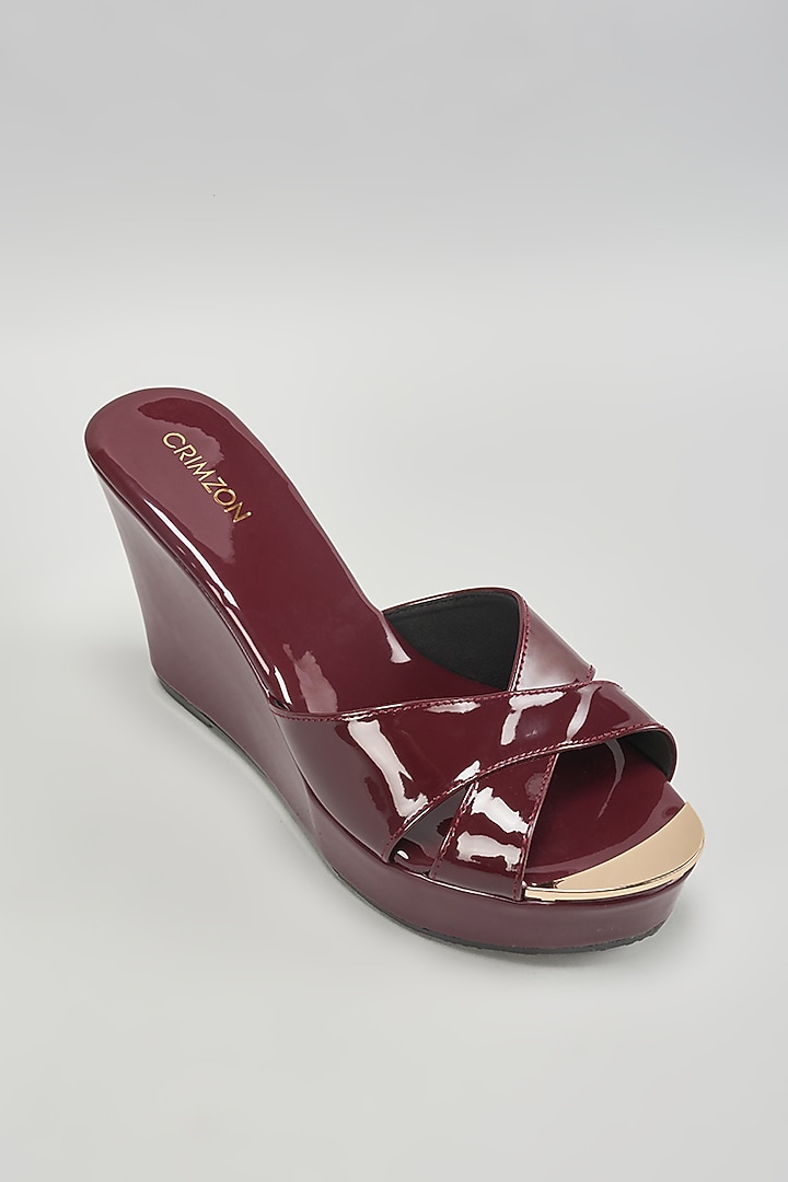 Burgundy Suede Slip-On Wedges by Crimzon at Pernia's Pop Up Shop