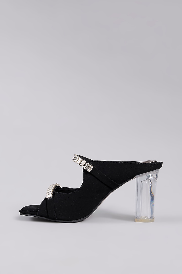Black Leather Embroidered Wedges by Crimzon at Pernia's Pop Up Shop