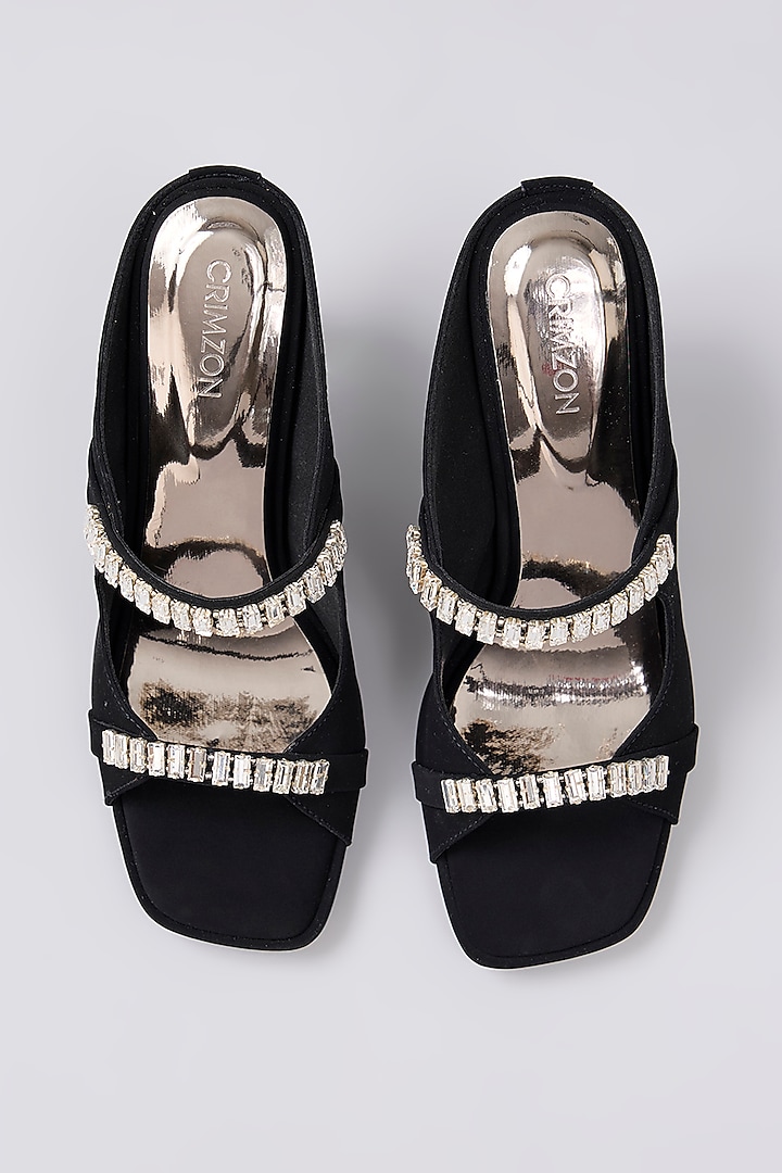 Black Leather Embroidered Wedges by Crimzon at Pernia's Pop Up Shop