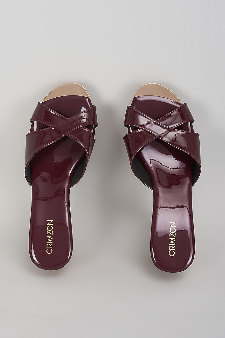 Burgundy Leather Slip-On Wedges by Crimzon at Pernia's Pop Up Shop