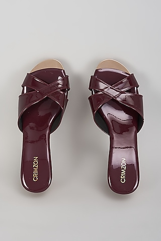 Burgundy Leather Slip-On Wedges by Crimzon