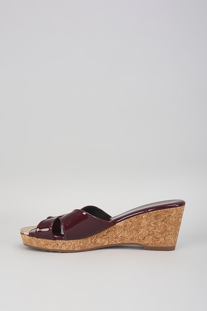 Burgundy Leather Slip-On Wedges by Crimzon at Pernia's Pop Up Shop