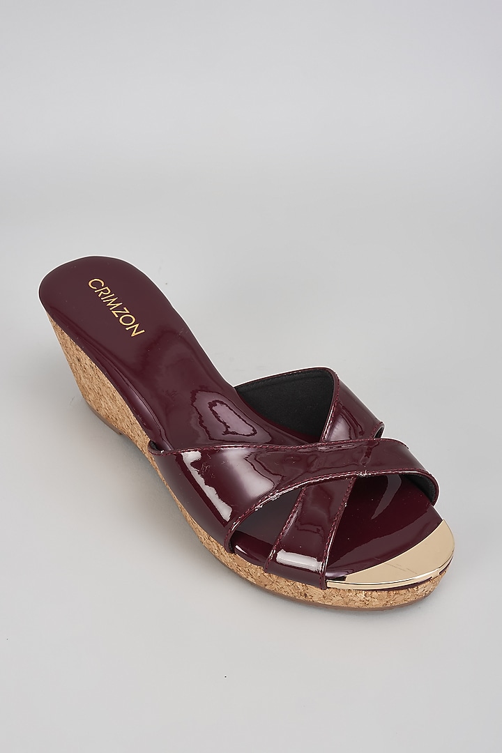 Burgundy Leather Slip-On Wedges by Crimzon at Pernia's Pop Up Shop