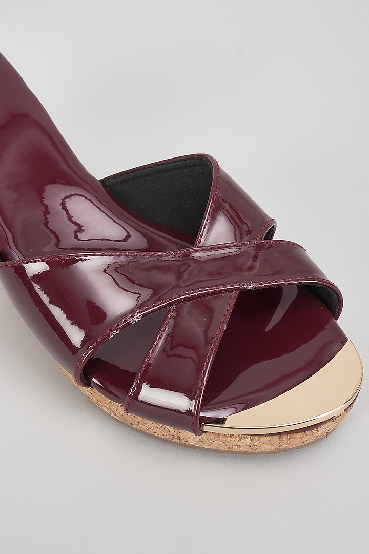 Burgundy Leather Slip-On Wedges by Crimzon at Pernia's Pop Up Shop