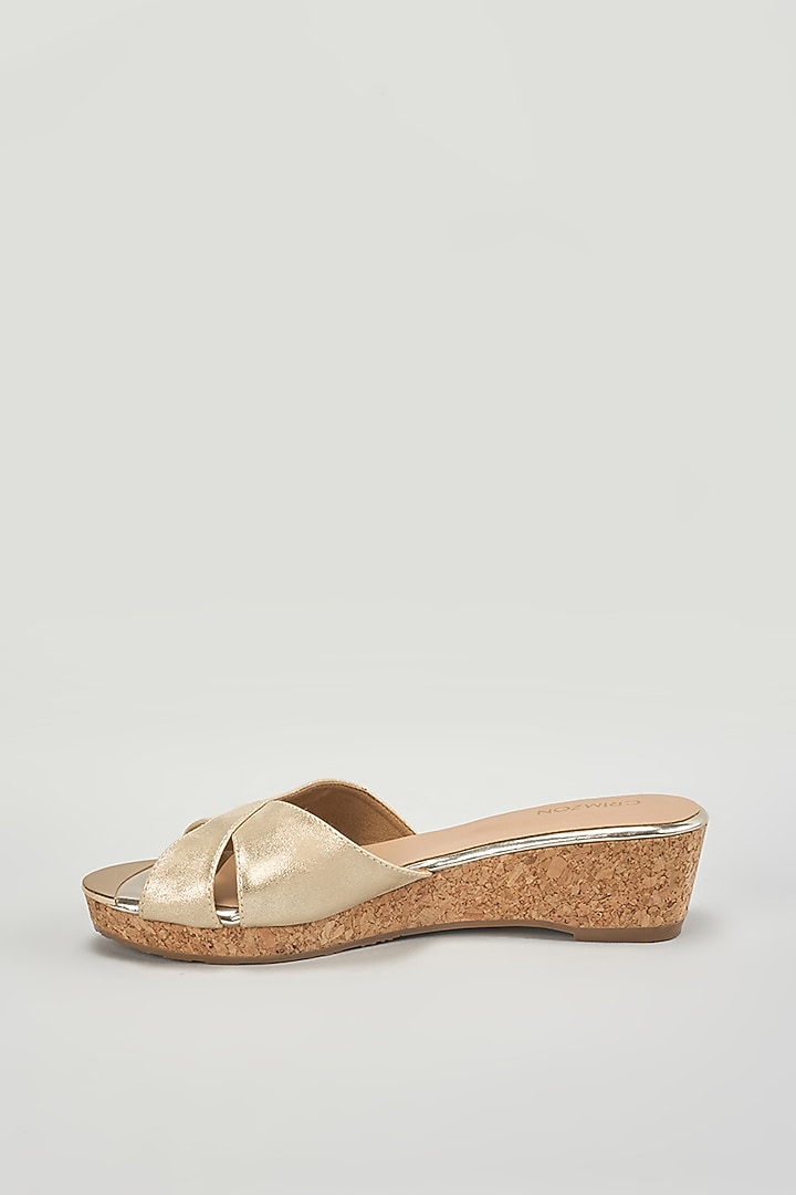 Gold Suede Slip-On Wedges by Crimzon at Pernia's Pop Up Shop