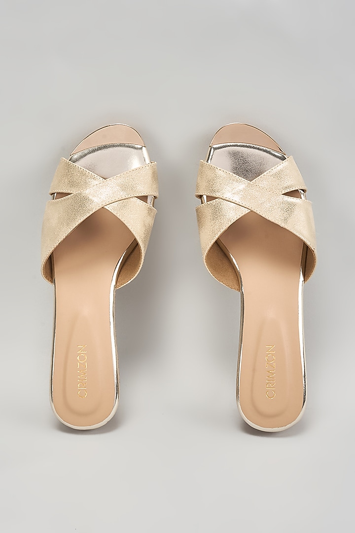 Gold Suede Slip-On Wedges by Crimzon at Pernia's Pop Up Shop