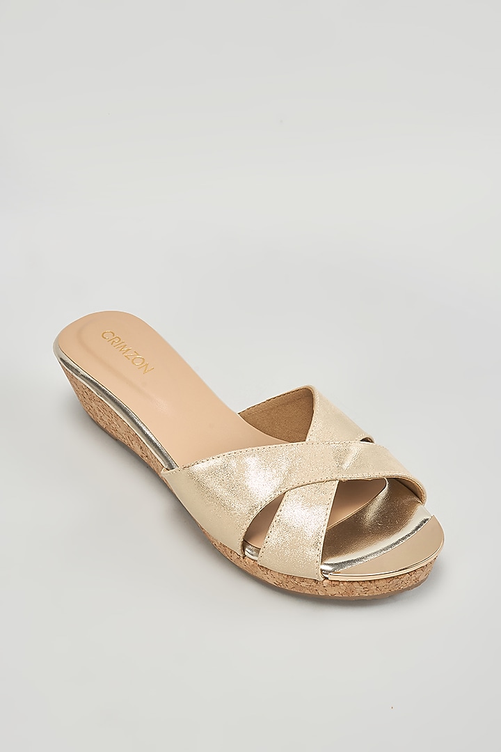 Gold Suede Slip-On Wedges by Crimzon at Pernia's Pop Up Shop