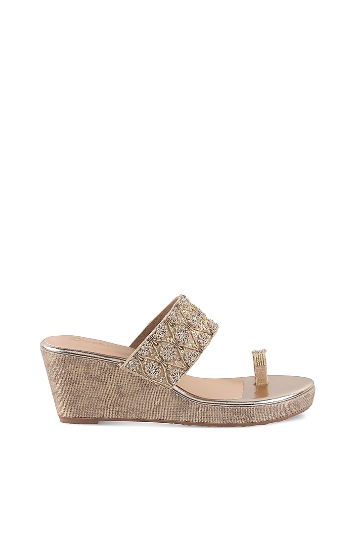 Gold Embroidered Kolhapuri Wedges by Crimzon