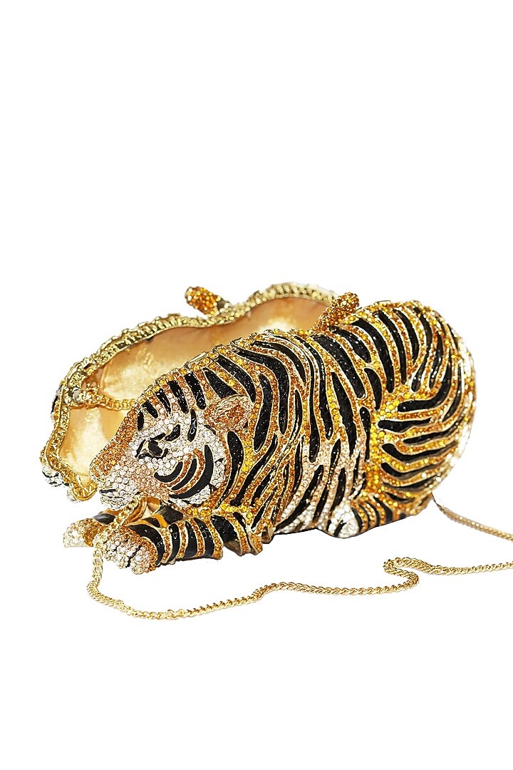 Gold Embellished Tiger Clutch Bag by Crystal Craft at Pernia's Pop Up Shop