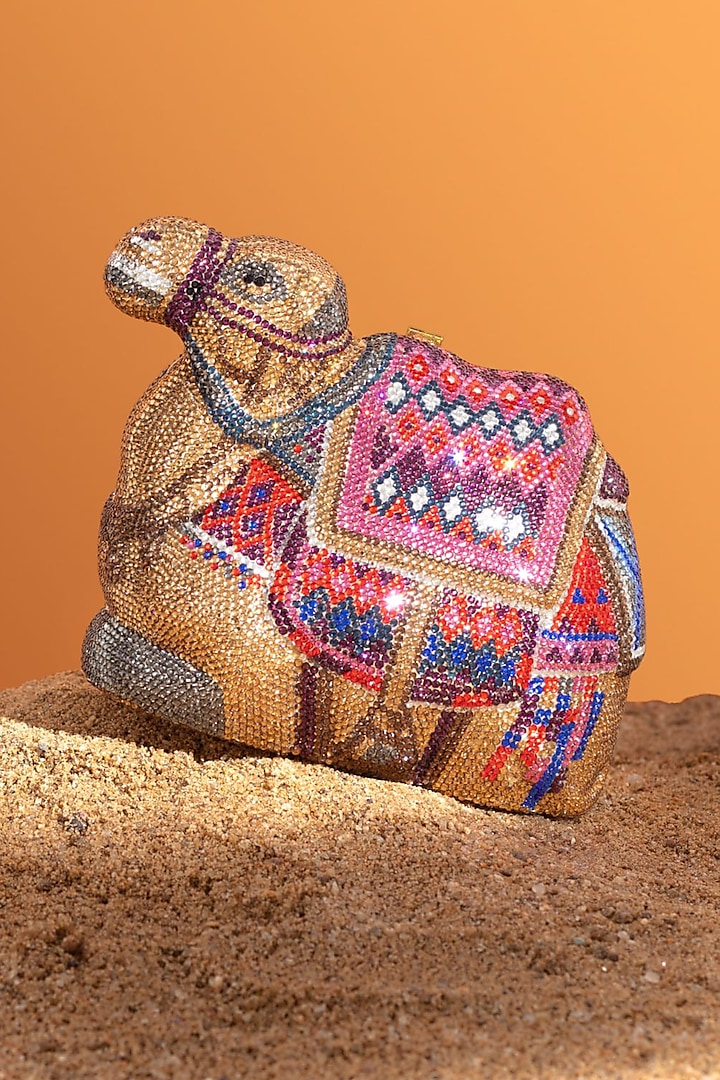 Gold Crystal Camel Clutch Bag by Crystal Craft