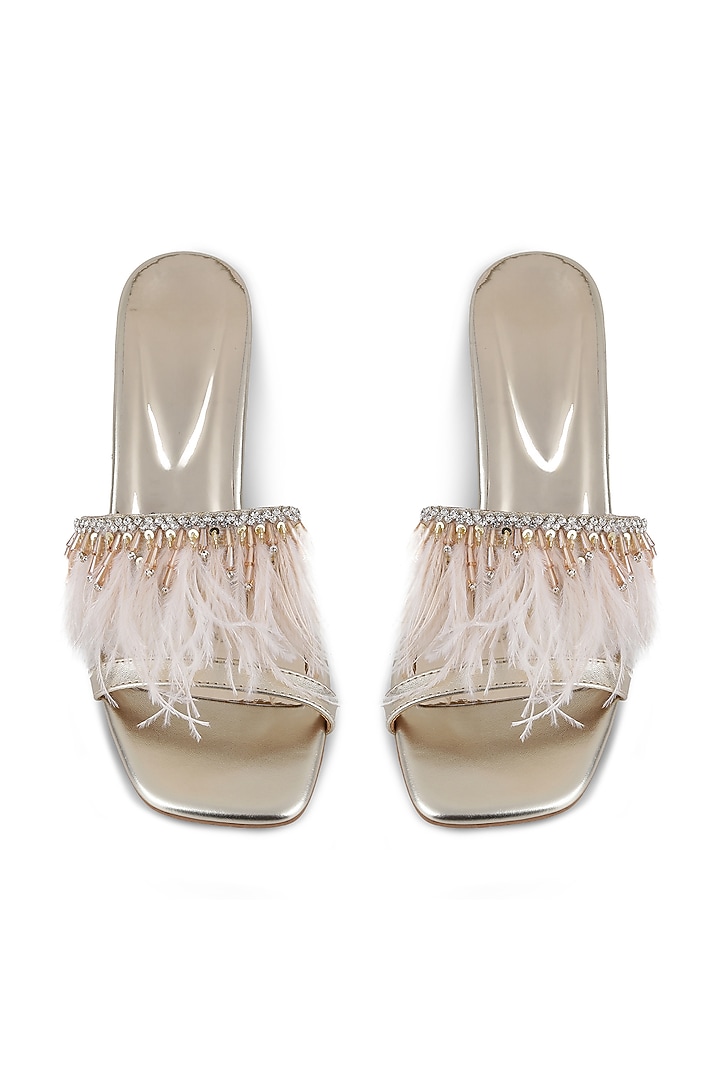 Gold Faux Leather Embellished Heels by Crimzon at Pernia's Pop Up Shop