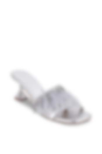 White Faux Leather Embellished Heels by Crimzon at Pernia's Pop Up Shop