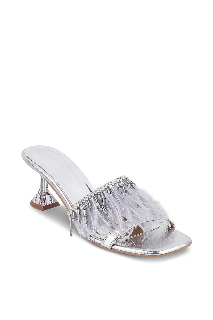 White Faux Leather Embellished Heels by Crimzon at Pernia's Pop Up Shop