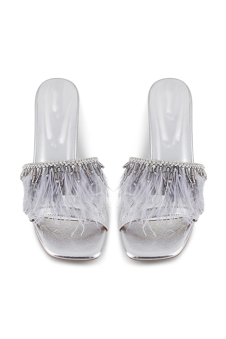 White Faux Leather Embellished Heels by Crimzon at Pernia's Pop Up Shop