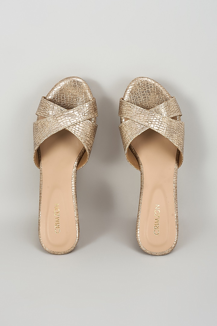 Bronze Faux Leather Slip-On Wedges by Crimzon at Pernia's Pop Up Shop