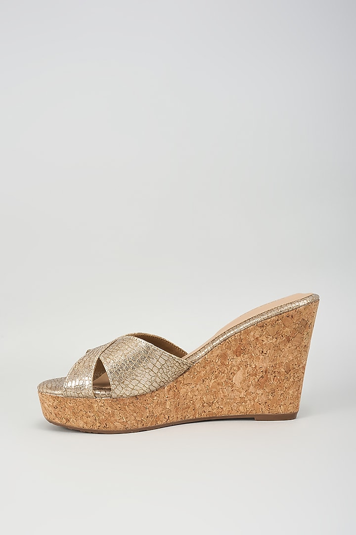 Bronze Faux Leather Slip-On Wedges by Crimzon at Pernia's Pop Up Shop