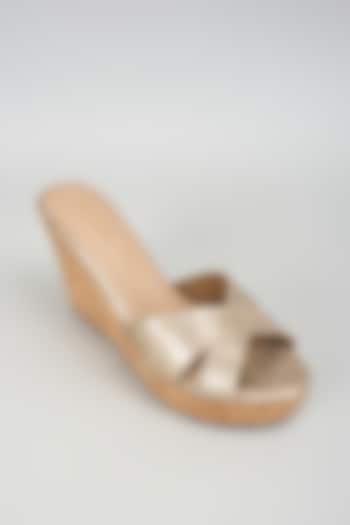 Bronze Faux Leather Slip-On Wedges by Crimzon at Pernia's Pop Up Shop