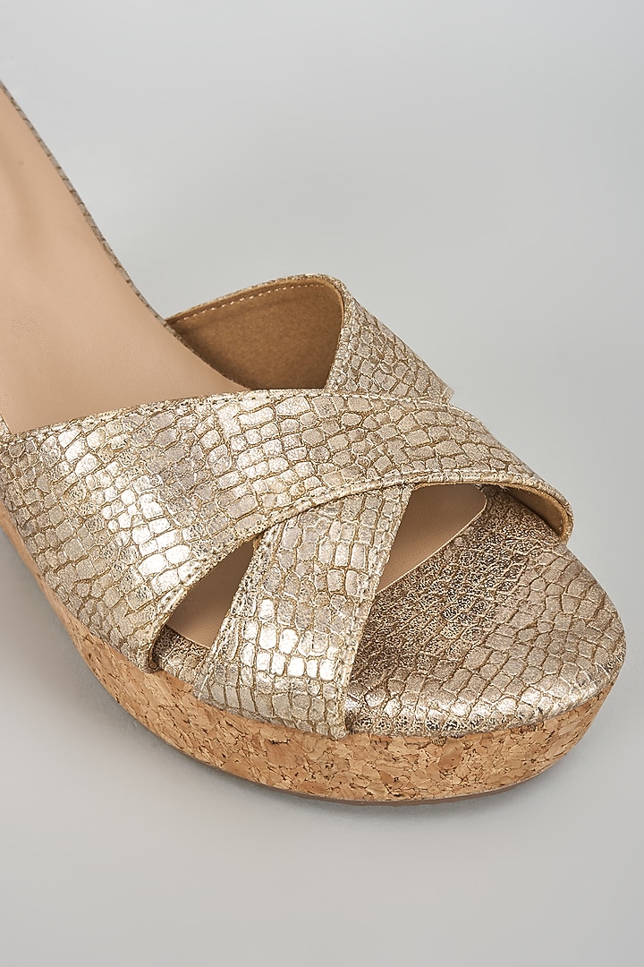 Bronze Faux Leather Slip-On Wedges by Crimzon at Pernia's Pop Up Shop