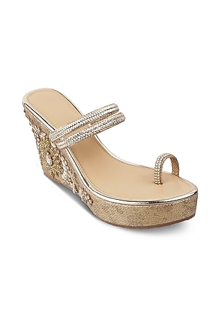 Gold Embroidered Wedges by Crimzon