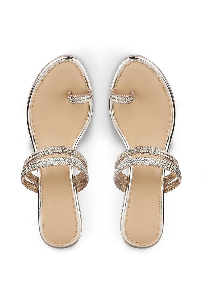 Gold Embroidered Wedges by Crimzon at Pernia's Pop Up Shop