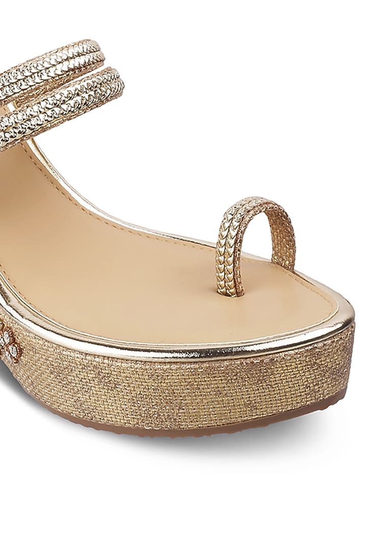 Gold Embroidered Wedges by Crimzon at Pernia's Pop Up Shop