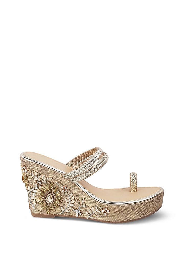Gold Embroidered Wedges by Crimzon at Pernia's Pop Up Shop