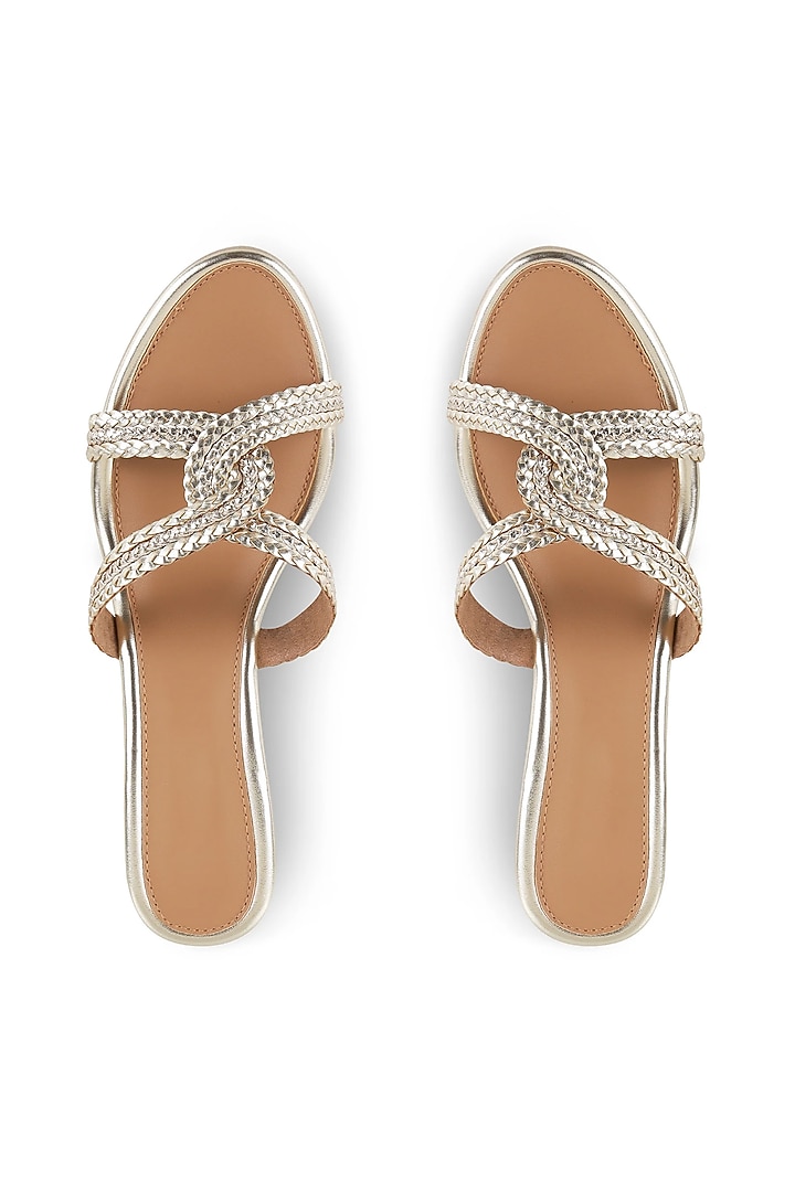 Gold Faux Leather Embellished Wedges by Crimzon at Pernia's Pop Up Shop