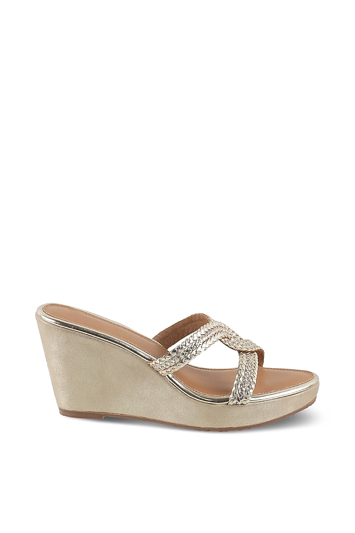 Gold Faux Leather Embellished Wedges by Crimzon at Pernia's Pop Up Shop